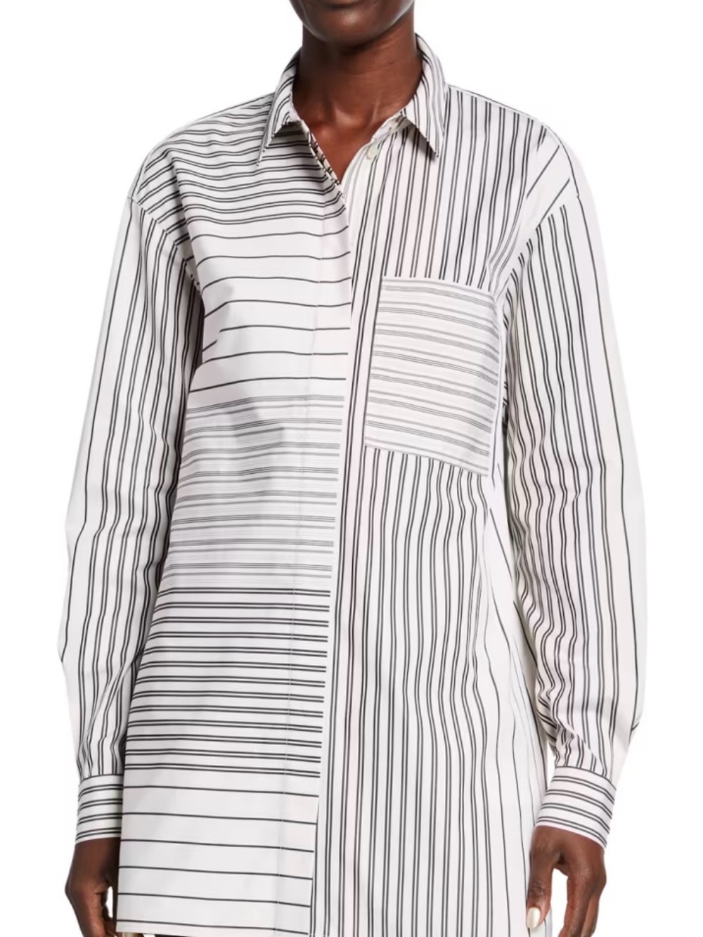 Lafayette 148 New York White Shirt with Black Vertical Stripes